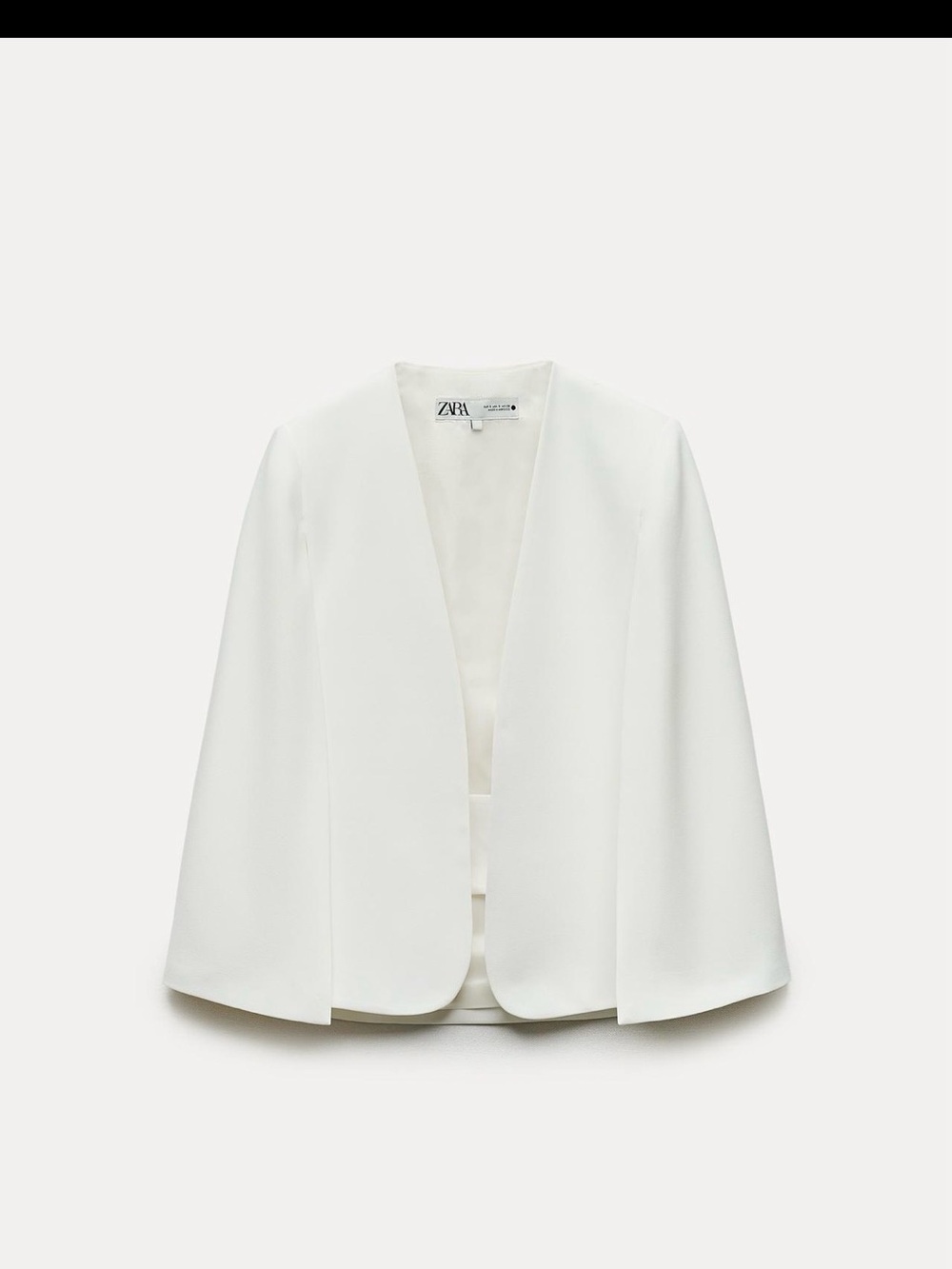 Zara White Open-Front Collarless Blazer